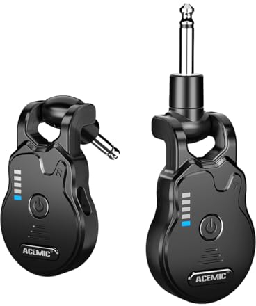 ACEMIC 2,4 GHz Kabelloses Gitarrensystem, Drahtloser Gitarrensender und -empfänger, Wiederaufladbares 4-Kanal-Audio für Gitarre, Bass, Elektrische Instrumente, G1
