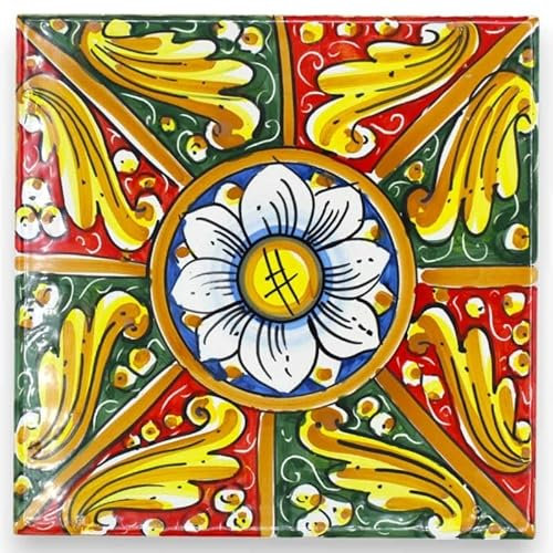 SICILIA BEDDA CAPACI Mattonella, Piastrella in Ceramica Caltagirone - h 20 x 20 x 0,8 cm ca. (1Pz) con 6 opzioni Decorazione MD2 - Decoro 4