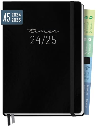 Häfft® Chäff-Timer Premium Kalender 2024/2025 A5 Schwarz Buchkalender, Terminplaner, Terminkalender, Wochenplaner, Wochenkalender 18 Monate: Juli 24 bis Dez 25 - nachhaltig & klimafreundlich