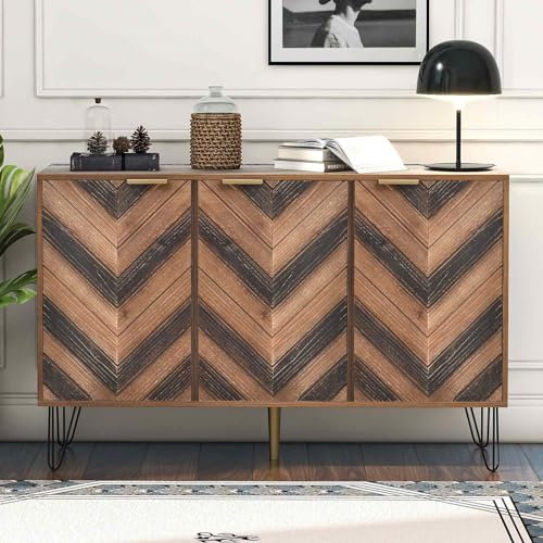 KOMHTOM Meuble Cuisine avec Grain de Bois et 3 Portes, Buffet Salon Meuble de Rangement pour Salon Salle à Manger Chambre à Coucher et Couloir (D)