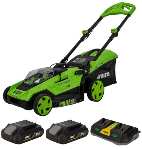 VITO - Tondeuse à Gazon 40V -2 Batteries Lithium 2.0Ah Chargeur Double Moteur Brushless Gazon 500m2
