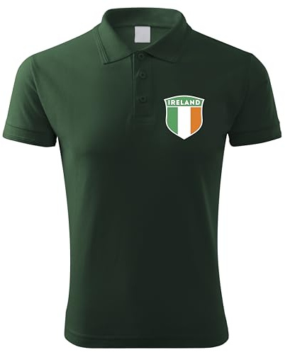 lepni.me Mens Ireland Football Golf or Rugby Polo Shirt with Your Custom Name Number | Irish Flag Badge Personalised Top | Championship 2024 (M Dark Green Without Print)