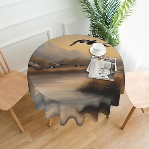 WZYWHJ Runde dekorative Tischdecke mit Jagd-Motiv fliegende Wildenten, 152,4 cm, kann gewaschen und wiederverwendet werden, für runde Tische, Esstische, Couchtische