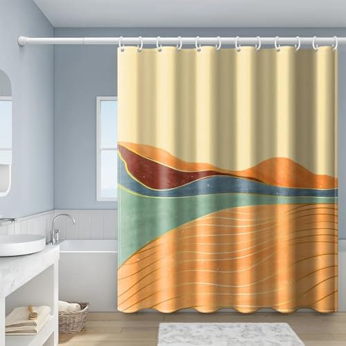 HNBFKD Rideau de Salle de Bains avec Illustration d'art Abstrait de Paysage de Montagnes, Rideau en Tissu Polyester imperméable avec Crochet 75x200cm/30x79in(WxH)