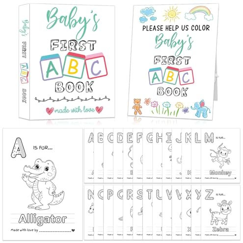 Baby's First ABC Buch Babyparty Aktivität Andenken Spiel ABC Ausmalbild Babyparty Gästebuch Alternative, Baby 's First Alphabet Malbuch, Alphabet A bis Z Malvorlagen