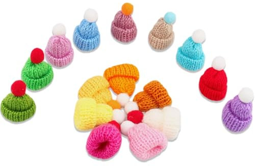 EIHI Mini Weihnachtsmützen Wichtel Mütze, Mini Mütze Sorgenwürmchen Zubehör Glückswürmchen Zubehör, Mini Mützen Gewebte Mütze, Mini Hut Puppenmütze für DIY-Mini-Party & Weihnachten, 20 Stück