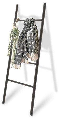 Blanket Ladder for Living Room, 5.4 Ft Wood Quilt Holder, Decorative Farmhouse Bathroom Ladder, Black