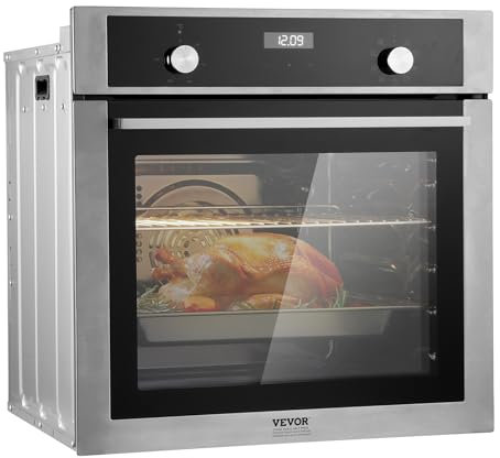 VEVOR Forno da Parete Singola, Forno Elettrico da Incasso con 9 Funzioni di Cottura, Forno Elettrico a Parete, Riscaldamento max. 200°C, Forno Elettrico da 3550W Griglia Teglia da Forno, Cucina