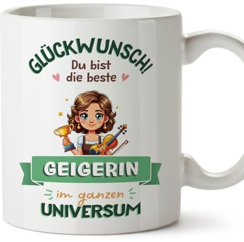 Mugffins Tasses pour VIOLONISTE - En Allemand - Cadeau original femme - Bester im Universum, Trophäe - 11 oz / 330 ml