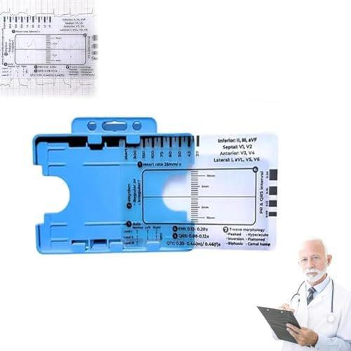 EKG 7-stufiges Lineal, EKG-Lineal, Kunststoff-Lineal, Messwerkzeug für EKG/EKG-Interpretation, transparentes tragbares EKG-Referenzwerkzeug, Kunststoff-Lineal, Messbewertungswerkzeug, EKG-Karte,
