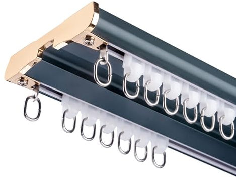 WOTZOV Doppelte Deckenvorhangschiene aus Aluminium, 10 m, für Privatsphäre, Wohnzimmerteiler, weiß, 5 m,Blau 200cm