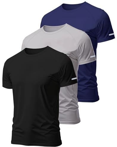 Hioutdoor Magliette sportive da uomo per confezione da 3 o 5 pezzi, maglietta funzionale fitness a maniche corte uomo traspirante ad asciugatura rapida maglietta da allenamento maglietta da corsa a