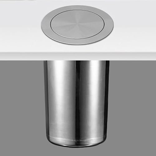CAFIEDR Edelstahl-Einbaumülleimer für die Küche, Abfallbehälter, Küchenschrank, Arbeitsplatte, eingebetteter Mülleimer, Ausgleichsklappe, Papierkorb, quadratischer Rein(Silberne Runde)