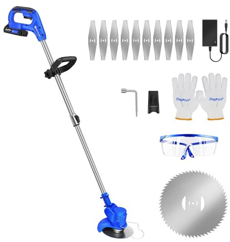 21V Akku-Rasentrimmer, elektrischer Akku-Bürstenschneider 1.5Ah Batterie und schnelles Ladegerät, 21pcs Zubehör Rasentrimmer elektrisch mit justierbarem Griff, Teleskopmast, Akku-Grastrimmer für Yard