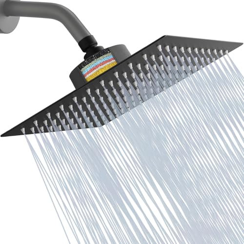 Cabezal de Ducha Con Filtro Katezon, Cabezal de Ducha de Alta Presión Con Filtro Para Agua Dura, Elimina el Cloro y Las Sustancias Nocivas, Cabezal de Ducha de Lluvia Cuadrado de 25cm (Negro Mate)
