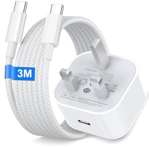 iPhone 15 16 Fast Charger, 20W PD USB C Charger Plug with Nylon usb c Cable 3M for iPhone 16/16 Plus/16e/16 Pro Max/15/15 Plus/15 Pro/iPad, USBC UK Power Adapter usb c Power Adapter Fast charger Plug