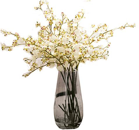 GLJTUO Künstliche Blumen Für Den Innenbereich, Künstliche Orchidee Mit Glasvase, Künstliche Seide, Tanzende Dame, Orchidee Als Festliches Geschenk, Weiße/Gelbe Künstliche Blumen,