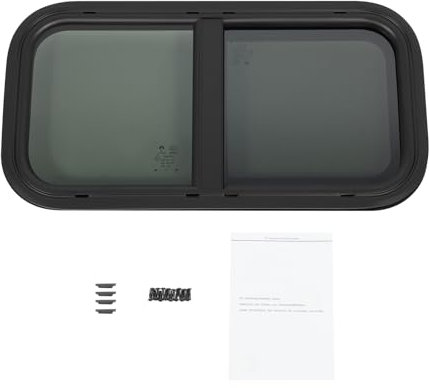 Ventana corredera de caravana con anillo de fijación, 600 x 300 mm, ventana lateral tintada, ventana corredera, protección contra insectos, para remolques, camionetas o vehículos modificados