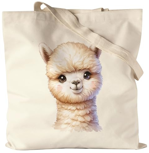 Hey!Print Süßes Alpaka mit frechem Blick Tragetasche Alpaka süß flauschig Farmtier Geschenk Lama lustig Tiermotiv
