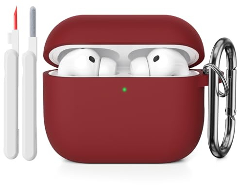 KOKOKA Silikon Hülle Schutzhülle Kompatibel mit AirPods Pro 3. Generation mit Reinigungsset, Stoßfeste Weiche Dünne Schutzhülle Case für Airpods Pro 3 2025 mit Cleaner Kit & Karabiner, Burgundy