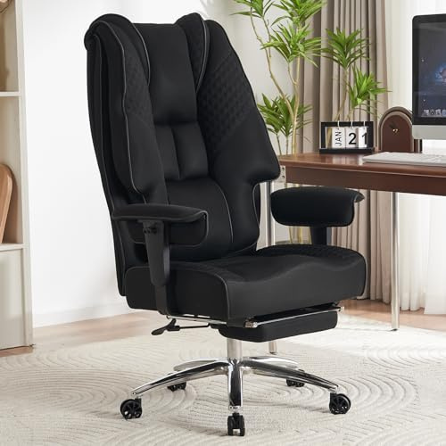 EXCEBET Chefsessel Bürostuhl Ergonomisch 200kg, Schreibtischstuhl mit Fußstütze und Atmungsaktivem Mesh, Hochlehner mit 14cm Taschenfederkern, Drehstuhl mit Höhenverstellbaren Armlehnen (Schwarz Netz)