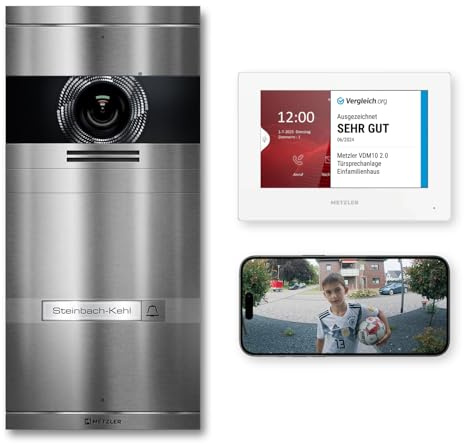 Metzler VDM10 2.0 Video Sprechanlage Komplett Set mit austauschbarem Namensschild - Anschluss 2-Draht - Türsprechanlage mit HD-Kamera und Bildschirm für 1 Familienhaus, aus rostfreiem V2A Edelstahl