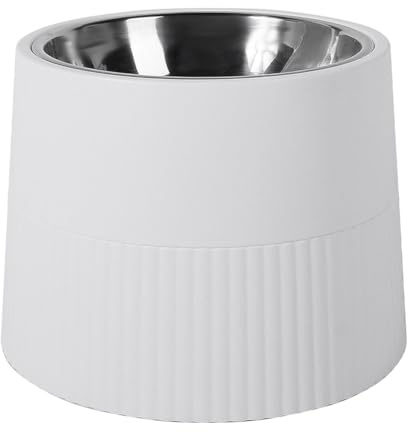 NONDK Elevated Dog Bowl, Raised Dog Feeder with Removable Stainless Steel Food and Water Bowl, Non-Skid Dog Dish White Easy to Use 18 X 13cm
