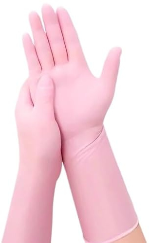 PBHOVIITG 50 Stück 12 Zoll rosa Einweghandschuhe aus Nitril, latexfrei, lang, verlängerte Manschette, Geschirrspülen, Reinigen, Lebensmittelqualität, Kochen(M)