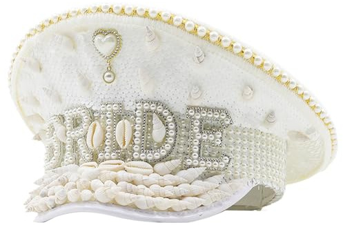 ZYMIADOU Muschel-Perlen-Brauthut für Hochzeit, Cosplay, Party, Kostüm, Mütze, Blingbling Navy, Bühnenauftritte, Requisite, Militärhut, Braut, Hochzeitszubehör, Brautgeschenk