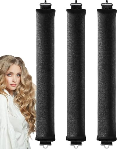 HUVZOR 3PCS Bigoudis Cheveux,Boucle Sans Chaleur,Rouleau Cheveux,Fer à Friser Sans Chaleur Pour Tous Types de Cheveux,Pour Grandes Boucles Outils de Coiffure Bricolage, Noir