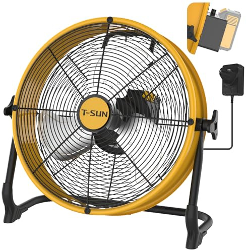 T-SUN 12 Floor Fan Compatible with dewalt 18v Battery, Low Noise Cordless Gym Fan with AC Adapter, Cordless Industria Fan Metal Fan High Velocity Fan for Garage/gym/Warehouse/Jobsite/Office.