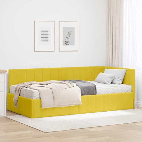 QJBSAVVA Eckbett 90x200 cm in Samt Gelb Modernes Ecksofa Bett mit Lattenrost & Matratze für Jugendzimmer und Gästezimmer