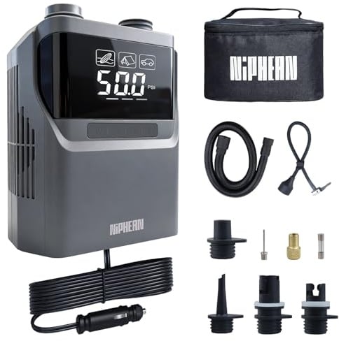 Niphean Gonfiatore Elettrico Portatile, Pompa Elettrica SUP 50 PSI | Pompa SUP Portatile 12V DC, Gonfiaggio e Sgonfiaggio Automatico per Tavola SUP, Kayak e Pneumatici