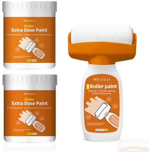 Wandfarbe Ausbessern Weiß, Wandreparatur Rollbürste mit Wandreparaturpaste, Ausbesserungsfarbe Weiss, Wandfarbe weißer Roller, Wandreparaturroller Farbe für Kratzer, Flecken, Risse (1,5 Liters)