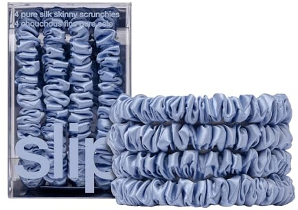 slip Skinny-Haargummis: Anti-Falten, bruchsicheres Slipsilk-Design schützt empfindliches Haar | Inklusive 4 Haargummis aus reiner Seide, Kornblume