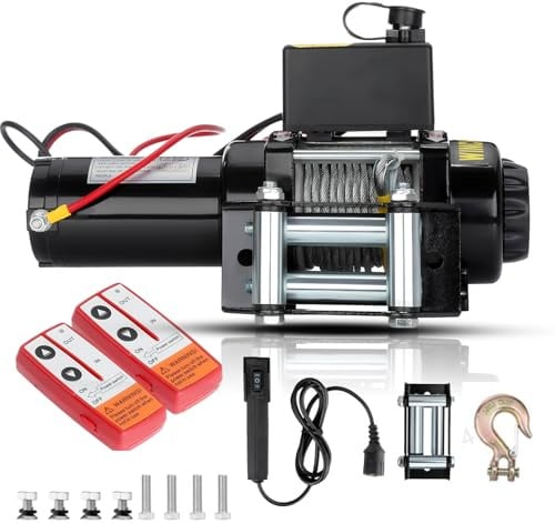 GEARFLOW Winches 12v Electric Winch 3000lb/1361kg 2pcs Wireless remote - Power Wound Motor, Full Steel Gearing, Heavy Duty Solenoid, Mounting Plate, Wired Hand Control, User-Friendly, 12 M STEEL Rope