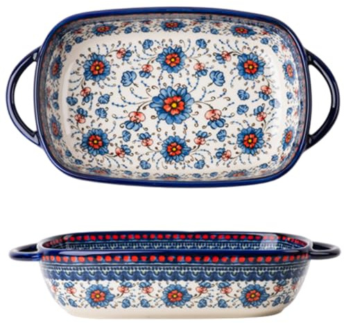 Cazuela De Cerámica Para Hornear, Rectangular Resistente Al Calor Con Orejas Para Tapas De Pastel De Horno / 9x5x2 Pulgadas