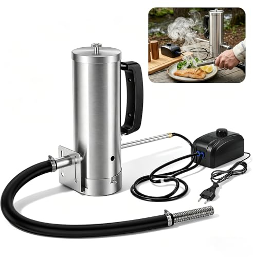 Kaltrauchgenerator für Räucherofen aus 304 Edelstahl,Tragbarer elektrischer Räucherofen und Rauchgenerator für BBQ,Fleisch & Lebensmittel,mit Luftpumpe für 5-10 Stunden Rauch,Verstärkte Rohrleitung
