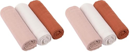 LÄSSIG Baby Puckdecke Spuckdecke Pucktuch Mulltuch 3er Set Baumwolle 85 x 85 cm/Swaddle & Burp Blanket L pink/Milky/Rust (Packung mit 2)