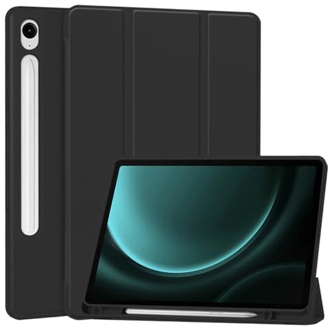 Techsuit für Samsung Galaxy Tab S9 FE und S10 FE Hülle mit Stifthalter, Dreifach Ständer, Schlankem Design, Auto Sleep Wake, Präzisen Aussparungen, Flex Trifold Series, Schwarz