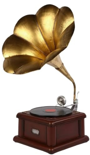 PETSOLA Grammofono con Tromba Antichizzato Modello di Grammofono Vintage Elegante Ornamento per Scenografi, Bronzo Antico, M