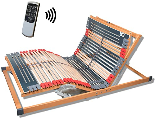 7 Zonen Lattenrost Rhodos® EL FU | Kopf- und Fußteil elektrisch verstellbar | 44 Leisten Lattenroste | Notabsenkung | TÜV GS | Mittelgurt | fertig montiert | Funkfernbedienung | 100x190 cm