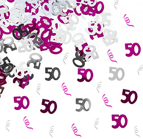 SHATCHI 14g Pink & Silver 50th Birthday Confetti Foil Metallic Glitz Table Scatter Sprinkles Age Bday Party Decorations,12mm
