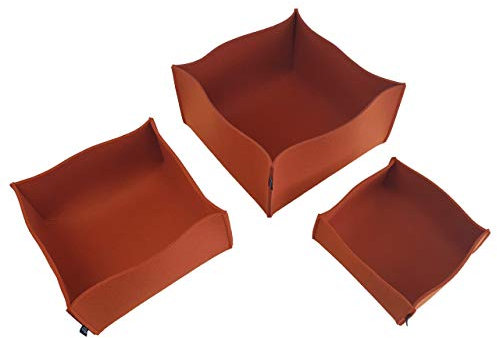 voigt design Filz-Körbchen 3er-Set Grande (20 Farben) - Korb - Box - Aufbewahrung - Utensilienkorb - Brotkorb - Obstkorb - Regalkorb - eckig - quadratisch (117 Rostbraun)