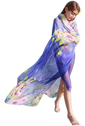 UK_Stone Damen Übergroesse Modisch Sarong Pareo Strandtuch Wickeltuch Bikini Sonnenschutz Decke Cover-up (Feder Blau)