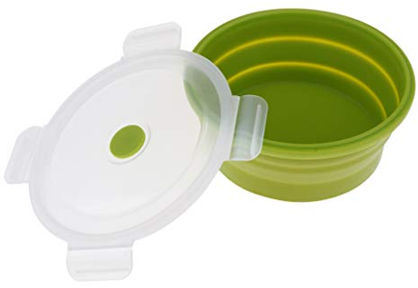 P Prettyia Saladier rond pliable en silicone pour le camping, la randonnée, le pique-nique - Vert - 1200 ml