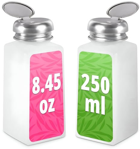 2 Pcs Acetone Dispenser - 250ml Acetone Pump Dispenser Set, Easy-to-Use Plastic Bottles 5.1 x 1.96 for Any Liquid, Good for Face Cleanser, Toner, Nail Polish Remover, and Makeup Remover