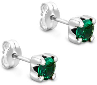 Orovi Damen Goldschmuck mit Edelstein Solitaire Ohrstecker mit Smaragd in Krappenfassung/Weißgold 9 Karat (375) / Grüner Edelstein, Geburtsstein, rund