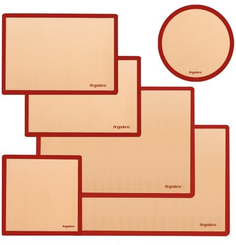 Lot de 6 tapis de cuisson en silicone - 2 demi-feuilles + 2 quarts de feuille + 1 tapis rond et 1 tapis carré en silicone 100% anti-adhésif réutilisable - Pour biscuits et macarons