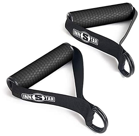 INNSTAR Upgraded Heavy Duty Exercise Handles, Cable Machine Attachments Resistance Bands Handles with Solid ABS Core Grips Fitness Strap Stirrup Handle Cable Attachment Silicon Grip (Set of 2)-Black